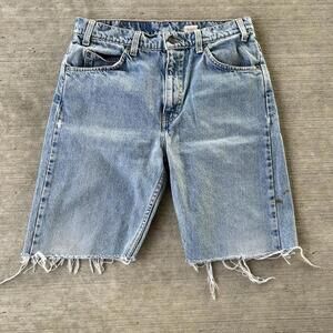 Vintage 90s Levi's 505 Orange Tab Cutoff Denim Shorts Blue Sz 33x30 USA Made